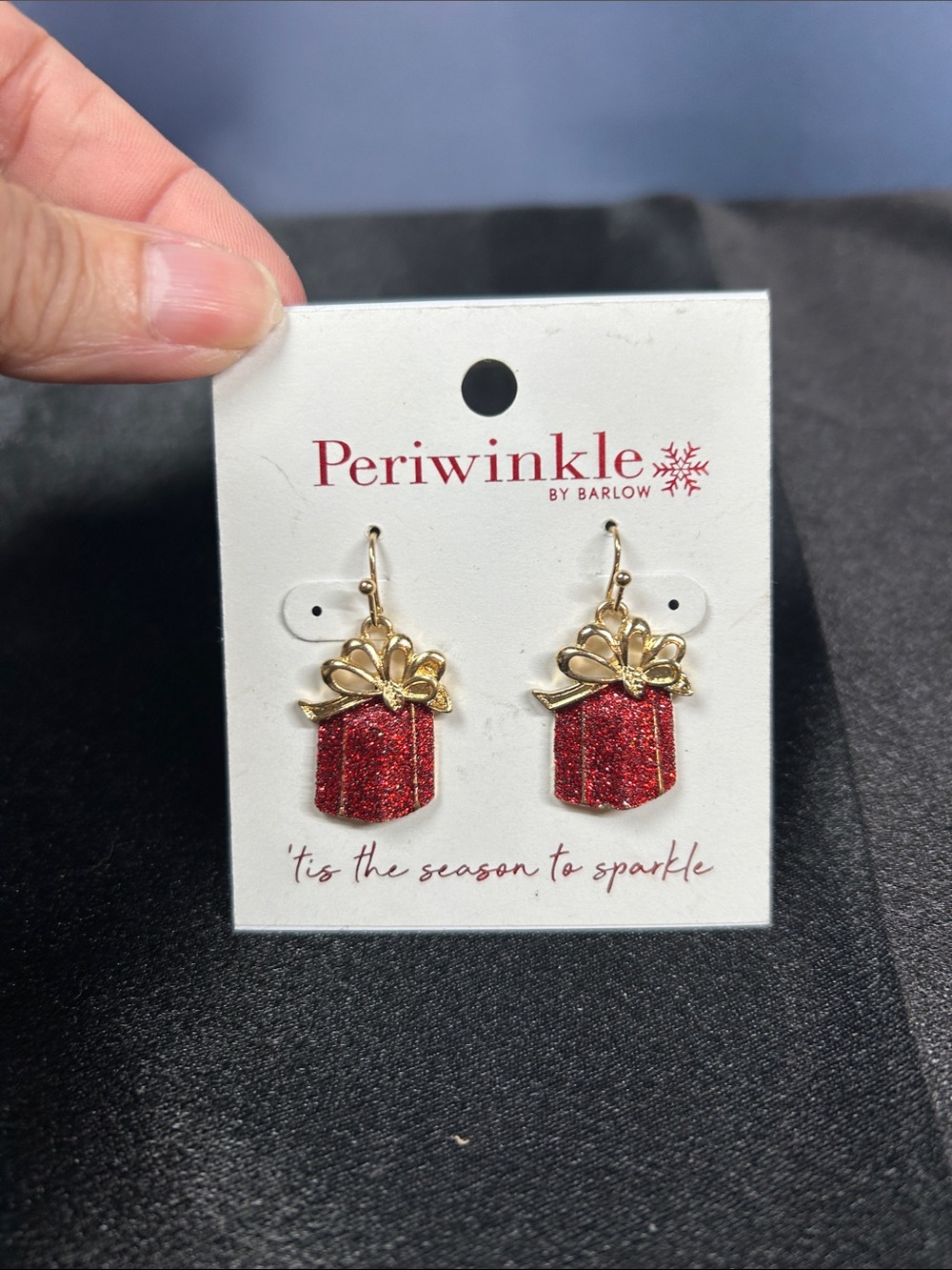Periwinkle by Barlow Red Glitter Gift Box Dangle Earrings